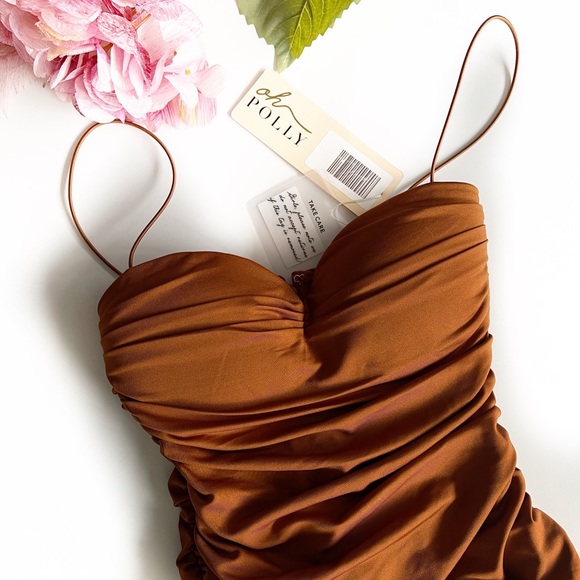 Oh Polly Sweetheart Neckline Brown/Rust Midi Dress - Picture 3 of 7